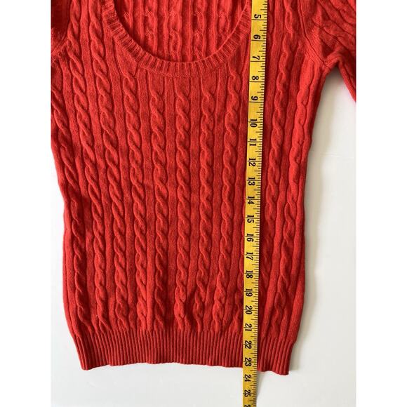 Aqua Cashmere Sweater Woman XS Red Cable Knit Round Neck Comfy Cozy Preppy - Picture 5 of 7